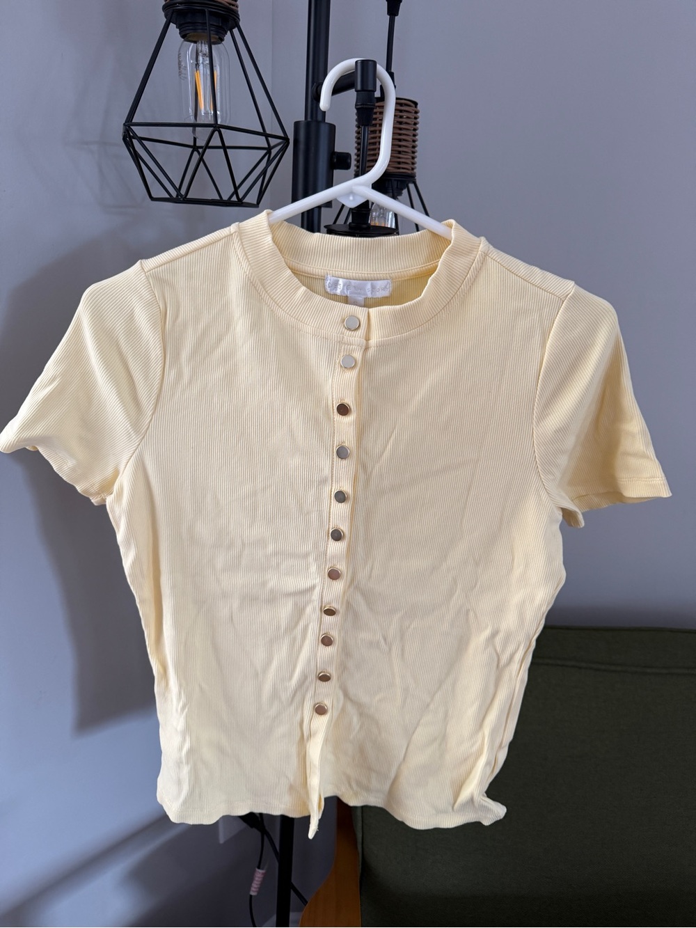 Design History Pale Yellow Button-Front Short Sleeve Top